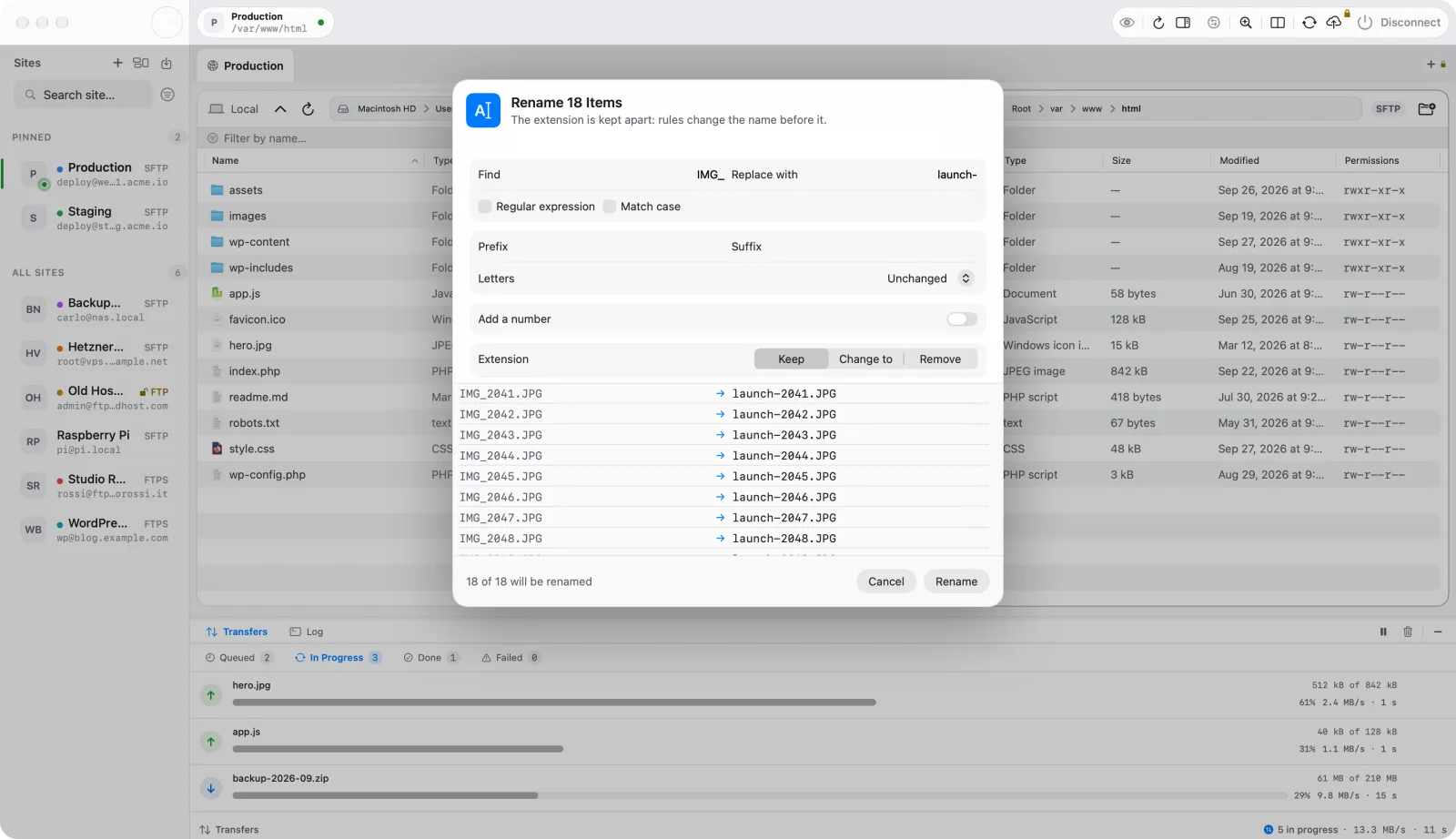 Rename hundreds of files at once.